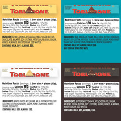 TOBLERONE Assorted Chocolate Bars Variety Pack (Milk, Dark, White, & Salted Caramelized Almonds), Bulk Chocolate, 12 - 3.52 oz Bars