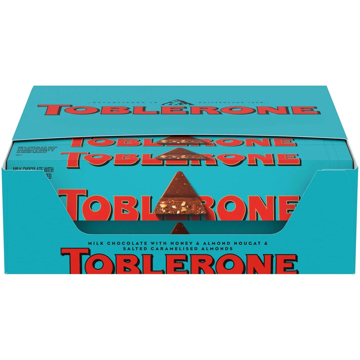 TOBLERONE Milk Chocolate Bar with Salted Caramelized Almonds and Honey and Almond Nougat, Bulk Chocolate, 20 - 3.52 oz Bars